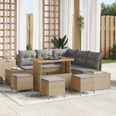 vidaXL Gartensofa-set 9 Stk. Beige Poly-Rattan Beige vidaXL Gartensofa-set 9 Stk. Beige Poly-Rattan Beige