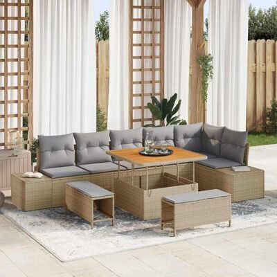 vidaXL Gartensofa-set 9 Stk. Beige Poly-Rattan Beige vidaXL Gartensofa-set 9 Stk. Beige Poly-Rattan Beige