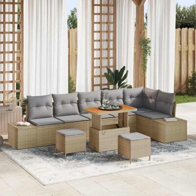 vidaXL Gartensofa-set 9 Stk. Beige Poly-Rattan Beige vidaXL Gartensofa-set 9 Stk. Beige Poly-Rattan Beige