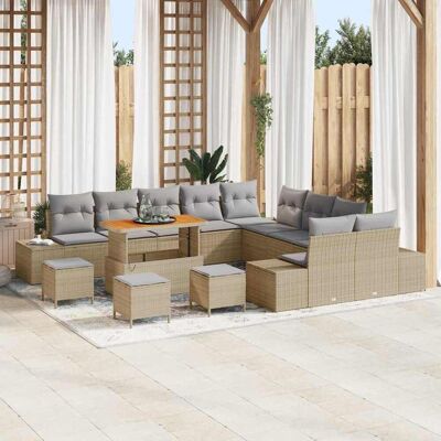 vidaXL Gartensofa-set 14 Stk. Beige Poly-Rattan Beige vidaXL Gartensofa-set 14 Stk. Beige Poly-Rattan Beige