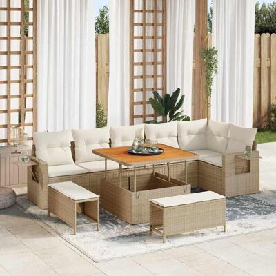 vidaXL Gartensofa-set mit Kissen 11 pcs Beige und Creme Poly-Rattan Beige vidaXL Gartensofa-set mit Kissen 11 pcs Beige und Creme Poly-Rattan Beige