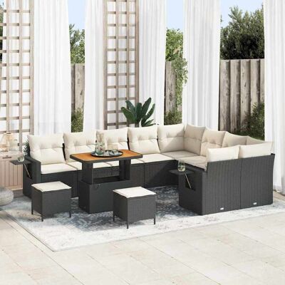 vidaXL Gartensofa-set mit Kissen 12 pcs Schwarz und Creme Poly-Rattan Schwarz vidaXL Gartensofa-set mit Kissen 12 pcs Schwarz und Creme Poly-Rattan Schwarz