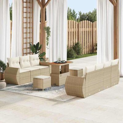 vidaXL Gartensofa-set mit Kissen 10 pcs Beige und Creme Poly-Rattan Beige vidaXL Gartensofa-set mit Kissen 10 pcs Beige und Creme Poly-Rattan Beige