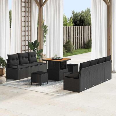 vidaXL Garten-Sofa-Set mit Kissen mit Speicher 10 pcs Schwarz Schwarz vidaXL Garten-Sofa-Set mit Kissen mit Speicher 10 pcs Schwarz Schwarz
