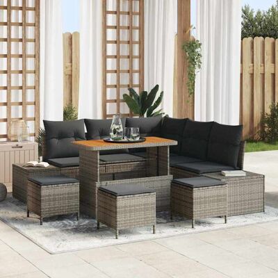 vidaXL Gartensofa-set 9 Stk. Grau Poly Rattan Grau vidaXL Gartensofa-set 9 Stk. Grau Poly Rattan Grau