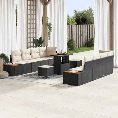 vidaXL Gartensofa-set mit Kissen 11 pcs Schwarz Poly Rattan Schwarz vidaXL Gartensofa-set mit Kissen 11 pcs Schwarz Poly Rattan Schwarz
