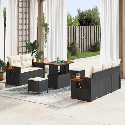 vidaXL Gartensofa-set mit Kissen 10 pcs Schwarz und Creme Poly-Rattan Schwarz vidaXL Gartensofa-set mit Kissen 10 pcs Schwarz und Creme Poly-Rattan Schwarz