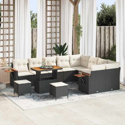 vidaXL Gartensofa-set mit Kissen 13 pcs Schwarz und Creme Poly-Rattan Schwarz vidaXL Gartensofa-set mit Kissen 13 pcs Schwarz und Creme Poly-Rattan Schwarz