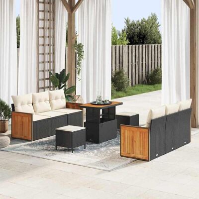 vidaXL Gartensofa-set mit Kissen 11 pcs Schwarz und Creme Poly-Rattan Schwarz vidaXL Gartensofa-set mit Kissen 11 pcs Schwarz und Creme Poly-Rattan Schwarz