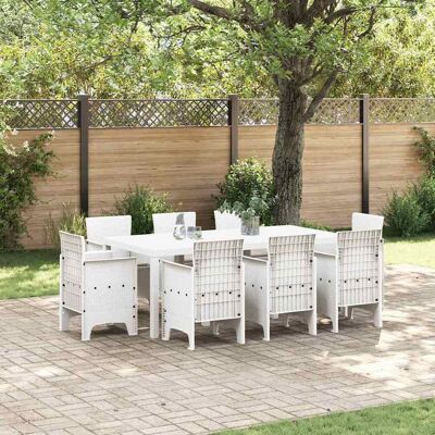 vidaXL Gartentisch-Set 9 Stück Weiß Rattan vidaXL Gartentisch-Set 9 Stück Weiß Rattan