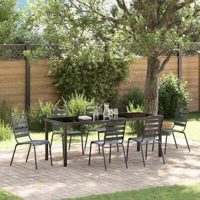 vidaXL Garten Essgruppe 7 stk. Anthrazit Pulverbeschichteter Stahl Grau vidaXL Garten Essgruppe 7 stk. Anthrazit Pulverbeschichteter Stahl Grau