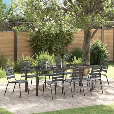 vidaXL Garten Essgruppe 9 stk. Anthrazit Pulverbeschichteter Stahl Grau vidaXL Garten Essgruppe 9 stk. Anthrazit Pulverbeschichteter Stahl Grau