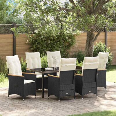 vidaXL - 7‑Stück Rattan Esstisch-Set - Schwarz - Synthetic Poly Rattan - Gartenmöbel-Set vidaXL - 7‑Stück Rattan Esstisch-Set - Schwarz - Synthetic Poly Rattan - Gartenmöbel-Set