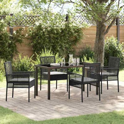 VidaXL - 5-Pc Garden Dining - Schwarz - Rattan - Garten-Set VidaXL - 5-Pc Garden Dining - Schwarz - Rattan - Garten-Set