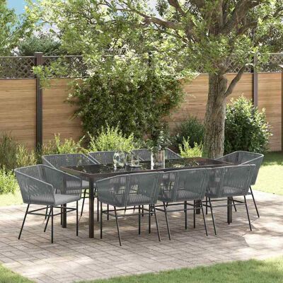 vidaXL Garten Essgruppe 9 Stk. Grau Pulverbeschichteter Stahl Grau vidaXL Garten Essgruppe 9 Stk. Grau Pulverbeschichteter Stahl Grau