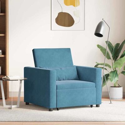 vidaXL Ausziehbare Schlafcouch Einzel mit Rädern Blau Samt Blau vidaXL Ausziehbare Schlafcouch Einzel mit Rädern Blau Samt Blau