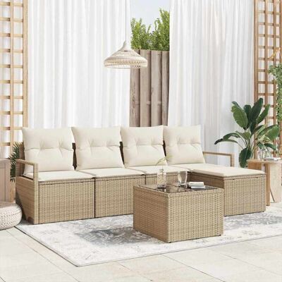 vidaXL Sofa Set mit Kissen 6 pcs Beige Poly Rattan Beige vidaXL Sofa Set mit Kissen 6 pcs Beige Poly Rattan Beige