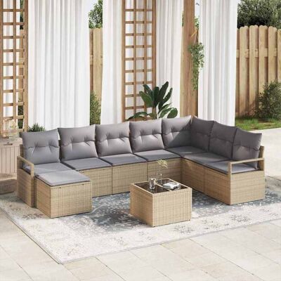 vidaXL Sofa Set mit Kissen 9 pcs Beige Poly Rattan Beige vidaXL Sofa Set mit Kissen 9 pcs Beige Poly Rattan Beige