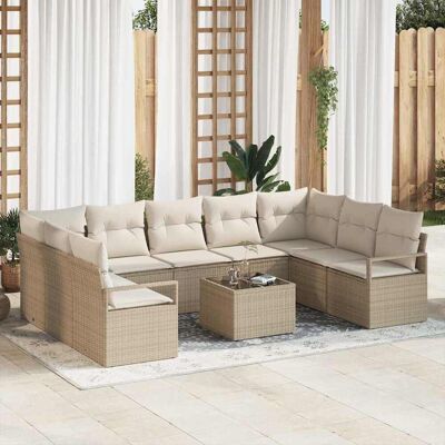 vidaXL Sofa Set mit Kissen 10 pcs Beige Poly Rattan Beige vidaXL Sofa Set mit Kissen 10 pcs Beige Poly Rattan Beige