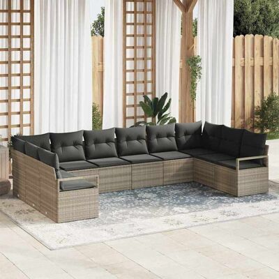 vidaXL Sofa Set mit Kissen 10 pcs Hellgrau Poly-Rattan Hellgrau vidaXL Sofa Set mit Kissen 10 pcs Hellgrau Poly-Rattan Hellgrau
