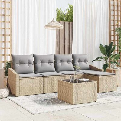 vidaXL Sofa Set mit Kissen 6 pcs Beige Poly-Rattan Beige vidaXL Sofa Set mit Kissen 6 pcs Beige Poly-Rattan Beige
