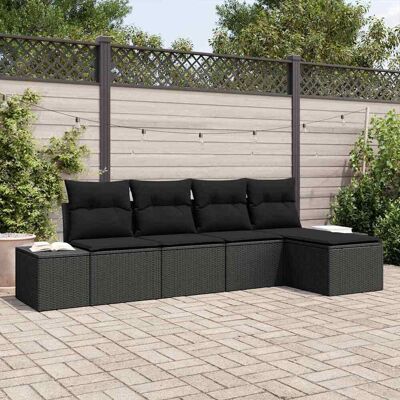 Vidaxl Garten-Sofagruppe - Modular Schwarz Rattan 5-teilig mit Kissen Vidaxl Garten-Sofagruppe - Modular Schwarz Rattan 5-teilig mit Kissen
