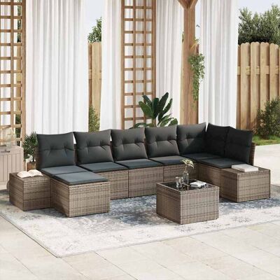 vidaXL Gartensofa-set mit Kissen 8 pcs Grau Poly-Rattan Grau vidaXL Gartensofa-set mit Kissen 8 pcs Grau Poly-Rattan Grau