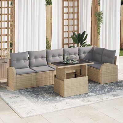 vidaXL Garten-Sofa-Set mit Kissen 7 pcs Beige und Hellgrau Poly-Rattan Beige vidaXL Garten-Sofa-Set mit Kissen 7 pcs Beige und Hellgrau Poly-Rattan Beige