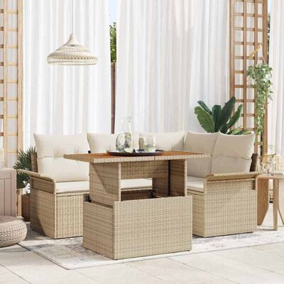 vidaXL Garten-Sofa-Set mit Kissen 5 pcs Beige und Creme Beige vidaXL Garten-Sofa-Set mit Kissen 5 pcs Beige und Creme Beige