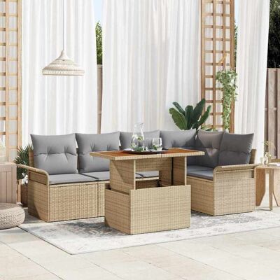 vidaXL Garten-Sofa-Set mit Kissen 6 pcs Beige und Hellgrau Beige vidaXL Garten-Sofa-Set mit Kissen 6 pcs Beige und Hellgrau Beige