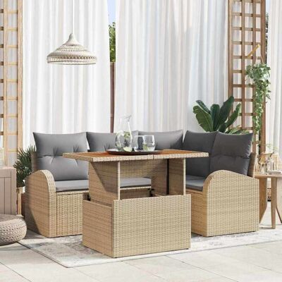 vidaXL Garten-Sofa-Set mit Kissen 5 pcs Beige und Hellgrau Beige vidaXL Garten-Sofa-Set mit Kissen 5 pcs Beige und Hellgrau Beige