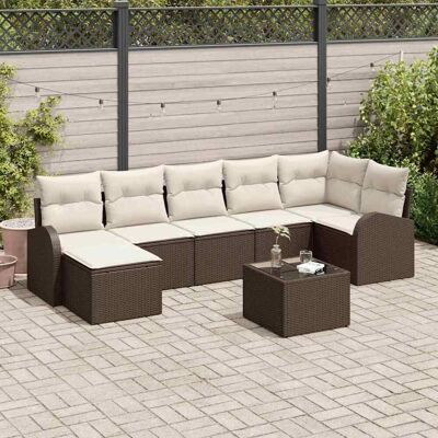vidaXL Sofa Set mit Kissen mit Speicher 8 pcs Braun Poly-Rattan Braun vidaXL Sofa Set mit Kissen mit Speicher 8 pcs Braun Poly-Rattan Braun