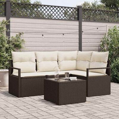 vidaXL Sofa Set mit Kissen 5 pcs Braun und Creme Poly-Rattan Braun vidaXL Sofa Set mit Kissen 5 pcs Braun und Creme Poly-Rattan Braun