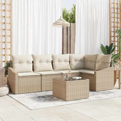 vidaXL Gartensofa-set mit Kissen 6 pcs Beige und Creme Poly-Rattan Beige vidaXL Gartensofa-set mit Kissen 6 pcs Beige und Creme Poly-Rattan Beige