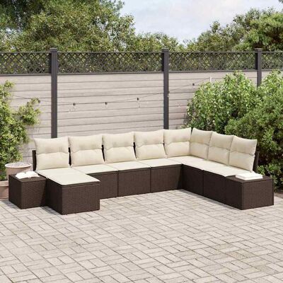 vidaXL Garten-Sofa-Set mit Kissen 8 pcs Braun und Creme Poly-Rattan Braun vidaXL Garten-Sofa-Set mit Kissen 8 pcs Braun und Creme Poly-Rattan Braun