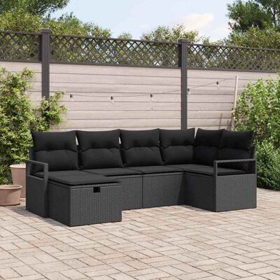 vidaXL Sofa Set mit Kissen mit Speicher Schwarz Poly-Rattan Schwarz vidaXL Sofa Set mit Kissen mit Speicher Schwarz Poly-Rattan Schwarz