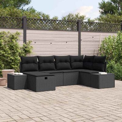vidaXL Sofa Set mit Kissen 6 pcs Poly-Rattan Schwarz vidaXL Sofa Set mit Kissen 6 pcs Poly-Rattan Schwarz