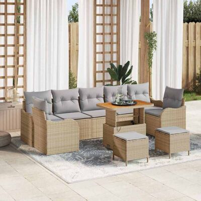 vidaXL Garten-Sofa-Set mit Kissen 10 pcs Beige und Hellgrau Beige vidaXL Garten-Sofa-Set mit Kissen 10 pcs Beige und Hellgrau Beige