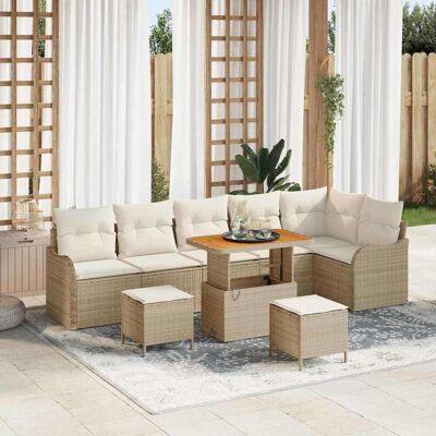 vidaXL Garten-Sofa-Set mit Kissen mit Speicher 9 pcs Beige und Creme Beige vidaXL Garten-Sofa-Set mit Kissen mit Speicher 9 pcs Beige und Creme Beige
