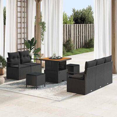 vidaXL Garten-Sofa-Set mit Kissen mit Speicher 8 pcs Schwarz Schwarz vidaXL Garten-Sofa-Set mit Kissen mit Speicher 8 pcs Schwarz Schwarz