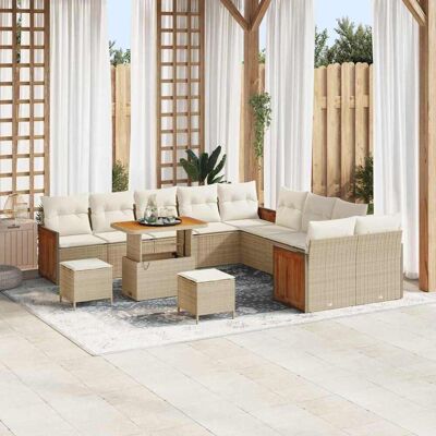 vidaXL Gartensofa-set mit Kissen 17 pcs Beige und Creme Poly-Rattan Beige vidaXL Gartensofa-set mit Kissen 17 pcs Beige und Creme Poly-Rattan Beige