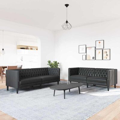 vidaXL Wohnzimmer Couch 2 pcs Schwarz 194 x 74,5 x 70,5 cm Kunstleder Schwarz vidaXL Wohnzimmer Couch 2 pcs Schwarz 194 x 74,5 x 70,5 cm Kunstleder Schwarz