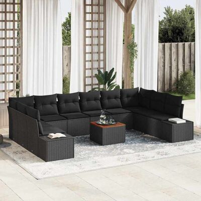 vidaXL 11-teiliges Gartenset - Natürlicher Rattan, Schwarz, Für Außen vidaXL 11-teiliges Gartenset - Natürlicher Rattan, Schwarz, Für Außen