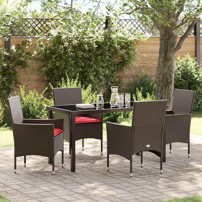 vidaXL Tisch- und Stuhlset 5 stk. Braun und Rot PE-Rattan Braun vidaXL Tisch- und Stuhlset 5 stk. Braun und Rot PE-Rattan Braun