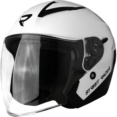 Street Racer Sonic offener Motorradhelm glänzend weiß-schwarz Größe: S Street Racer Sonic offener Motorradhelm glänzend weiß-schwarz Größe: S