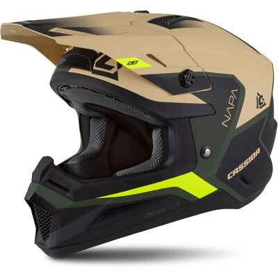 Motocross-Motorradhelm Cassida Cross Cup 2 Napa matt sand-grün-fluo gelb-schwarz Größe: L Motocross-Motorradhelm Cassida Cross Cup 2 Napa matt sand-grün-fluo gelb-schwarz Größe: L