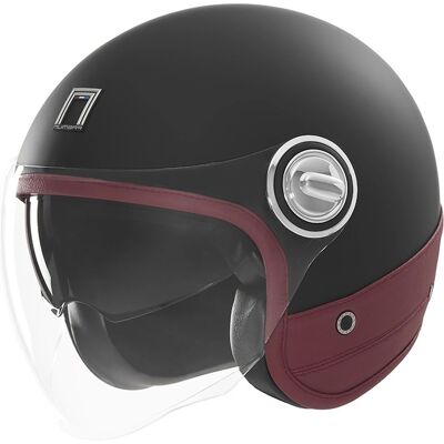 Offener Motorradhelm NOX PREMIUM Heritage mattschwarz mit rotem Leder Größe: XS Offener Motorradhelm NOX PREMIUM Heritage mattschwarz mit rotem Leder Größe: XS