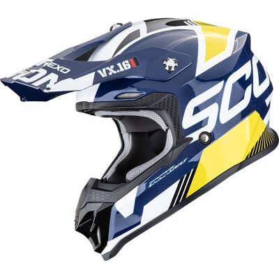 Scorpion VX-16 EVO Air Analog Motocrosshelm weiß-blau-gelb Größe: XL Scorpion VX-16 EVO Air Analog Motocrosshelm weiß-blau-gelb Größe: XL