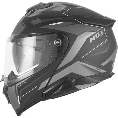 Klappbarer Motorradhelm NOX N967 Conquer, matt schwarz-silber Größe: XL Klappbarer Motorradhelm NOX N967 Conquer, matt schwarz-silber Größe: XL