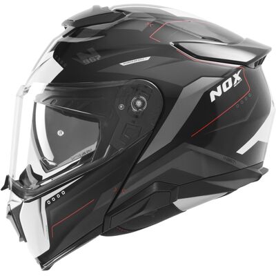 Klappbarer Motorradhelm NOX N967 Conquer, matt schwarz-weiß-rot Größe: M Klappbarer Motorradhelm NOX N967 Conquer, matt schwarz-weiß-rot Größe: M